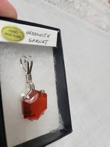 Custom Wire Wrapped Faceted Hessonite Garnet Necklace/Pendant Sterling Silver