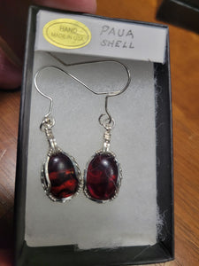 Custom Wire Wrapped Red Paua Shell Earrings Sterling Silver