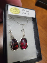 Load image into Gallery viewer, Custom Wire Wrapped Red Paua Shell Earrings Sterling Silver
