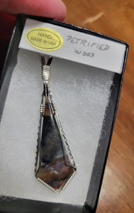 Custom Wire Wrapped Petrified Wood Necklace/Pendant Sterling Silver