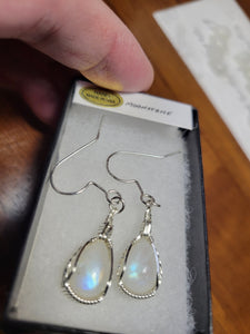 Custom Wire Wrapped Moonstone Earrings Sterling Silver