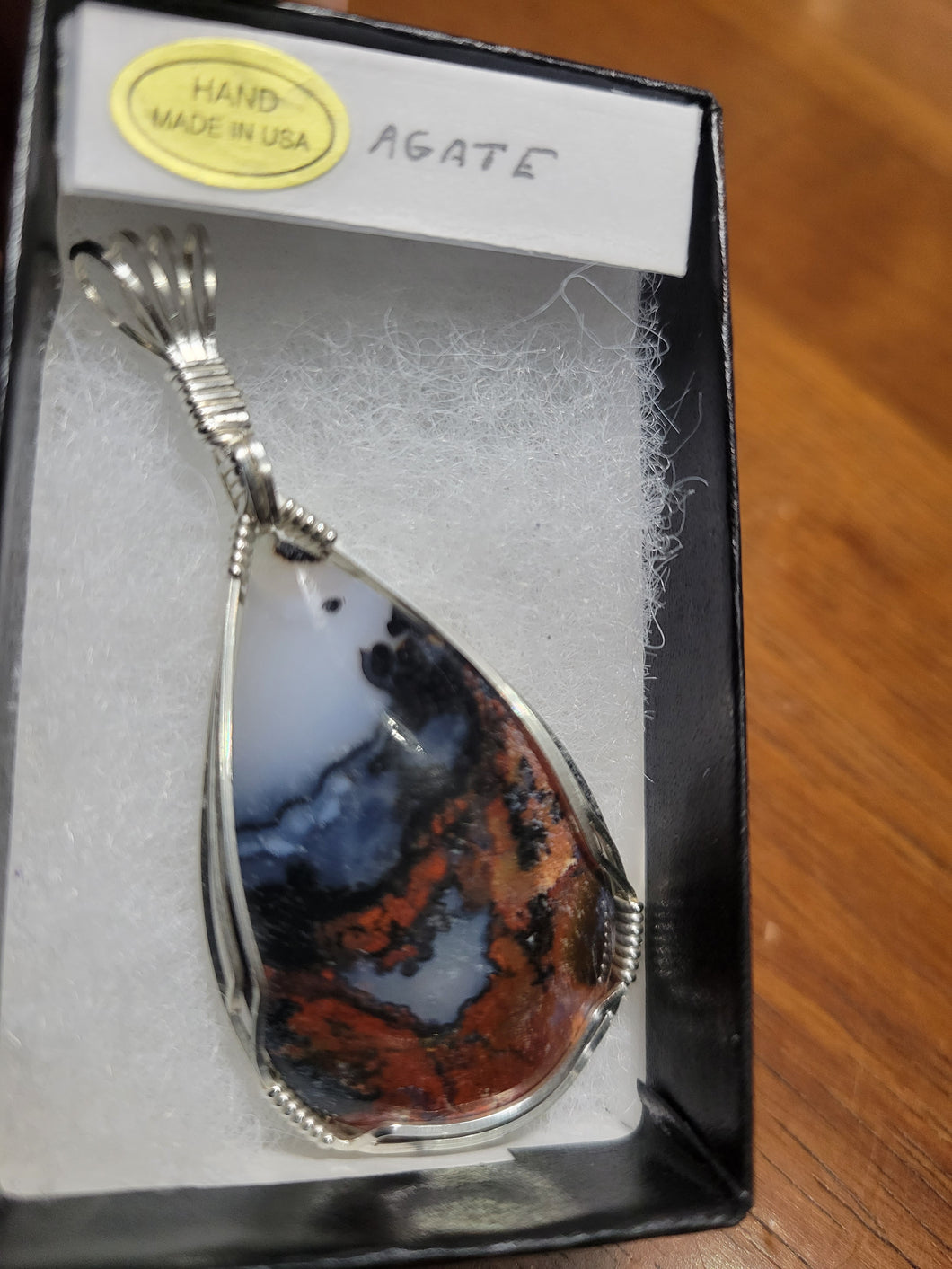 ***Clearance***Custom Cut Polish Wire Wrapped Agate Necklace/Pendant Sterling Silver