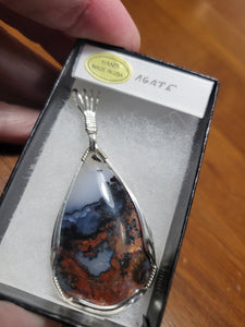 Custom Cut Polish Wire Wrapped Agate Necklace/Pendant Steling Sivler