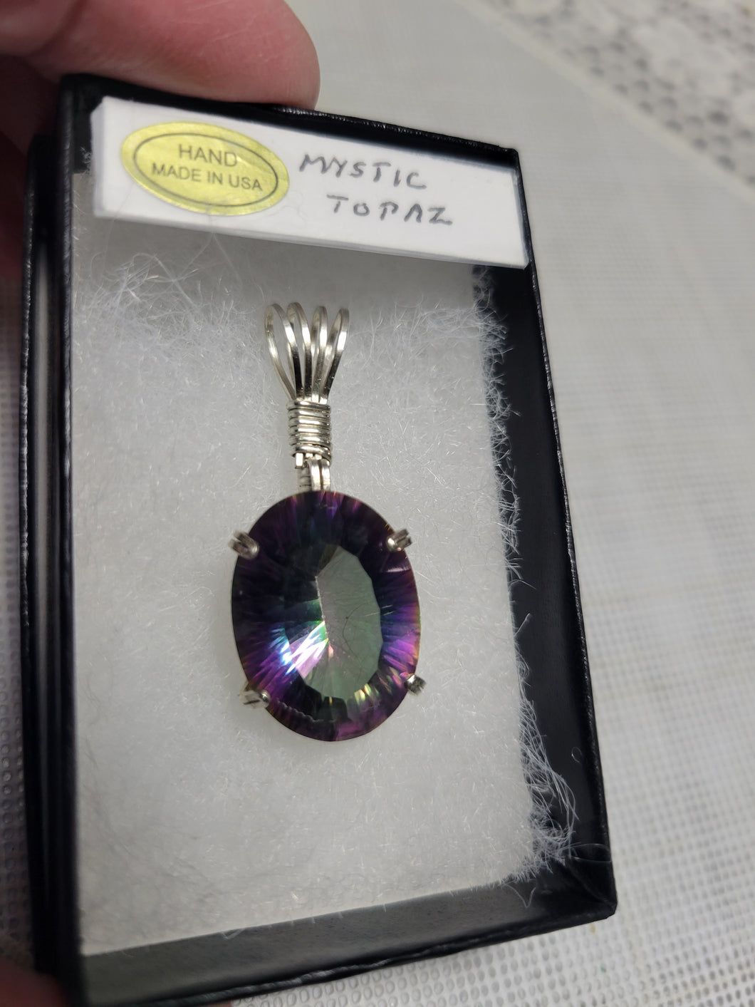 Custom Wire Wrapped Faceted Mystic Topaz Necklace/Pendant Sterling Silver