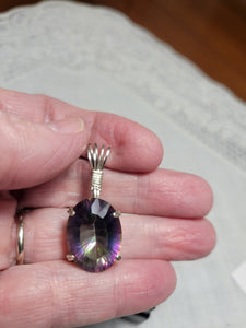 Custom Wire Wrapped Faceted Mystic Topaz Necklace/Pendant Sterling Silver