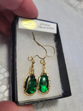 Load image into Gallery viewer, Custom Wire Wrapped Green Paua Shell Earrings 14kgf