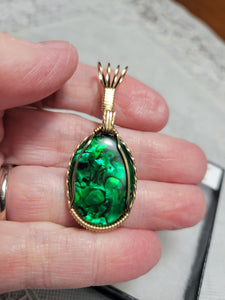 Custom Wire Wrapped Green Paua Shell Necklace/Pendant 14kgf
