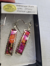 Load image into Gallery viewer, Custom Wire Wrapped Peruvian Pink Opal Spiny Oyster &amp; Bronze Earrings Sterling Silver