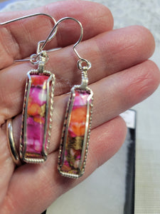 Custom Wire Wrapped Peruvian Pink Opal Spiny Oyster & Bronze Earrings Sterling Silver