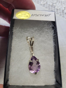 Custom Wire Wrapped Faceted Amethyst Necklace/Pendant Sterling Silver