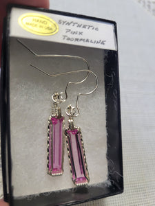 Custom Wire Wrapped Synthetic Pink Tourmaline Earrings Sterling Silver