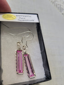 Custom Wire Wrapped Synthetic Pink Tourmaline Earrings Sterling Silver