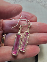 Load image into Gallery viewer, Custom Wire Wrapped Synthetic Pink Tourmaline Earrings Sterling Silver